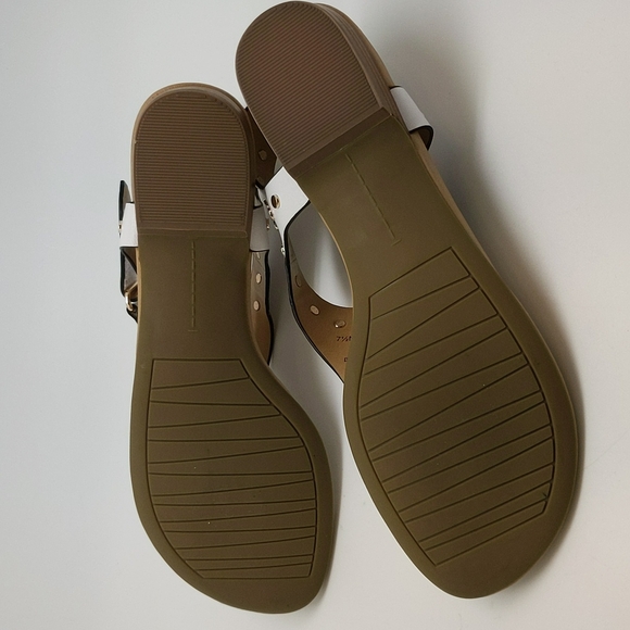 Vaneli White Leather with Gold Studded Toe Post Thong Adjustable Sandal - Picture 7 of 13